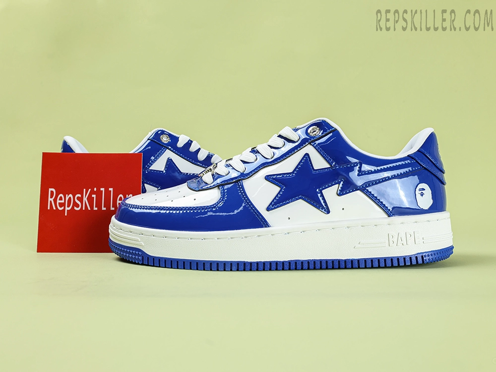 A BATHING APE STA Patent Leather White Blue2