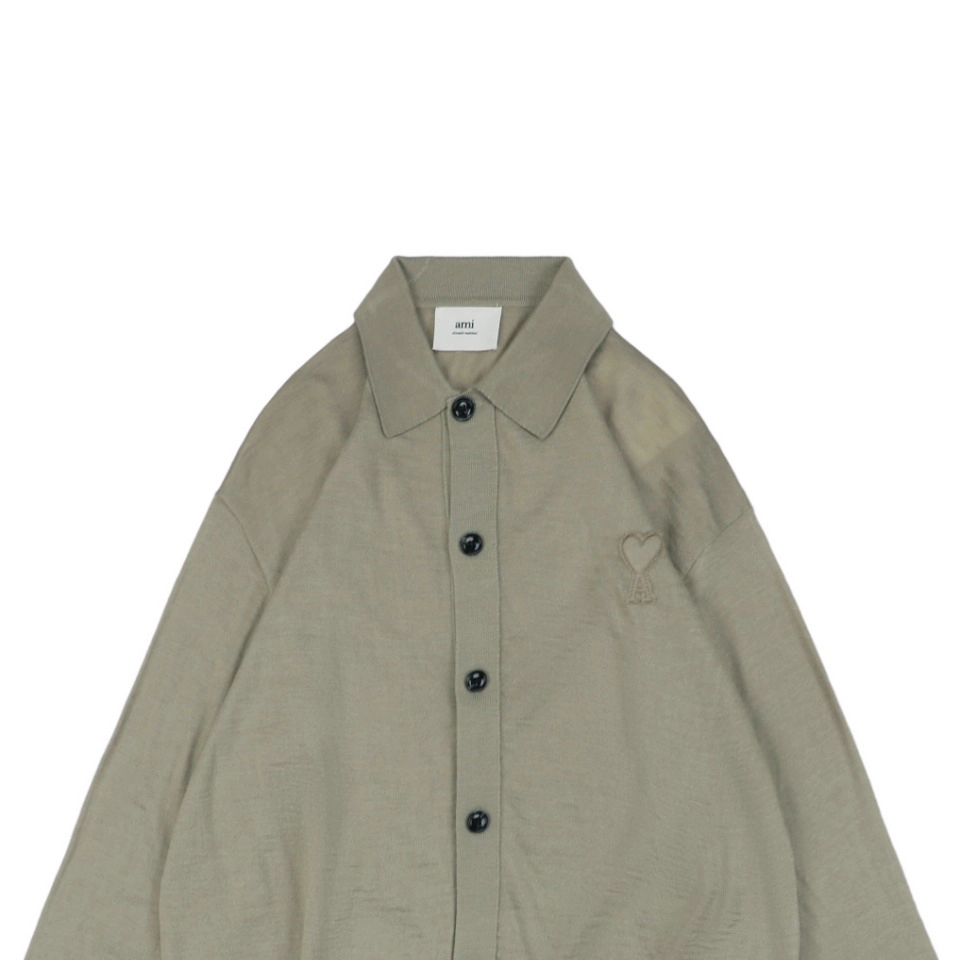 Ami Embossed Heart Embroidery Basic Polo Sweater Green2.jpeg