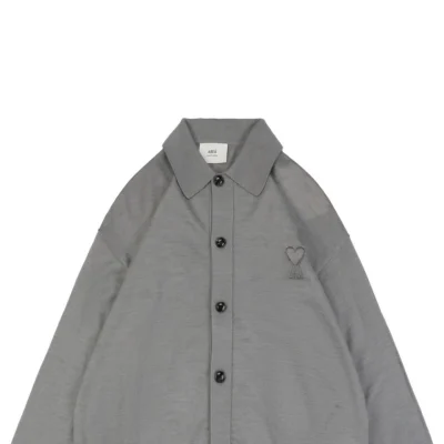 Ami Embossed Heart Embroidery Basic Polo Sweater Grey2.jpeg