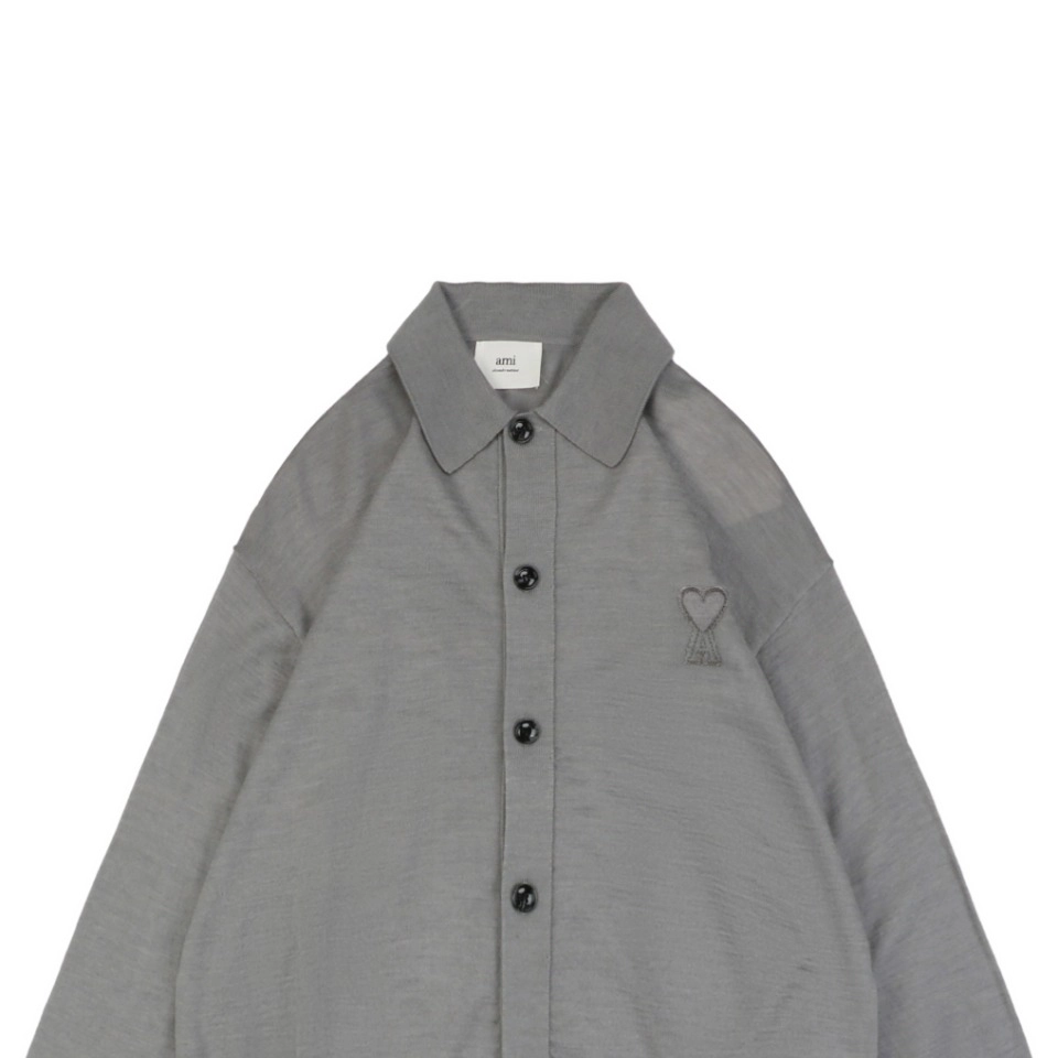 Ami Embossed Heart Embroidery Basic Polo Sweater Grey2.jpeg