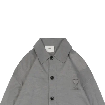 Ami Embossed Heart Embroidery Basic Polo Sweater Grey9.jpeg