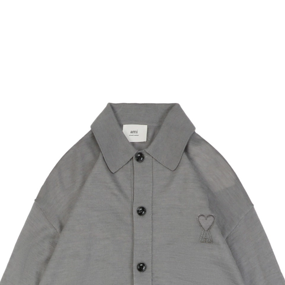 Ami Embossed Heart Embroidery Basic Polo Sweater Grey9.jpeg