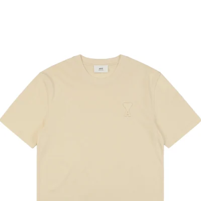 Ami Heart Logo Embossed Short-Sleeve T-Shirt Beige2.jpeg