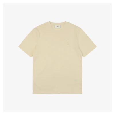 Ami Heart Logo Embossed Short-Sleeve T-Shirt Beige