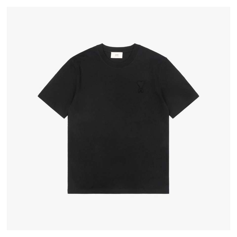 Ami Heart Logo Embossed Short-Sleeve T-Shirt Black