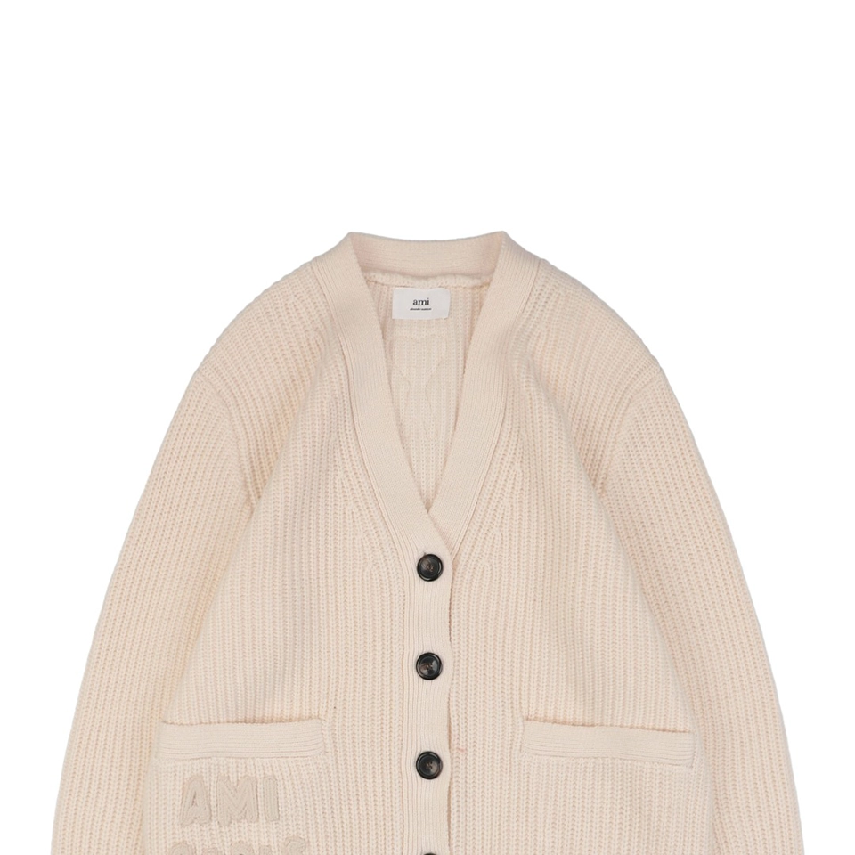 Ami Wool Cardigan with Red-Hem Heart Letter Logo3.jpeg