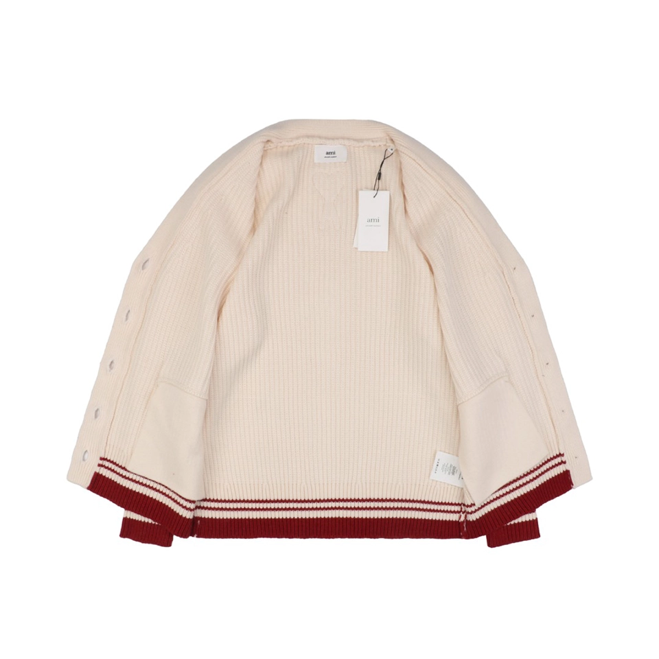 Ami Wool Cardigan with Red-Hem Heart Letter Logo7.jpeg