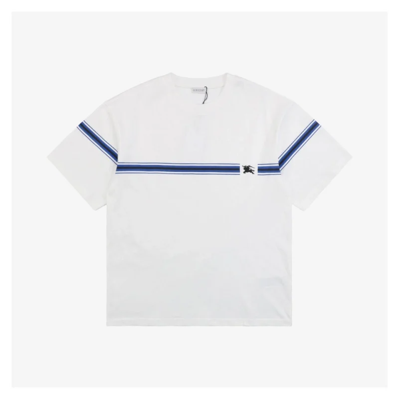 BBrry Horizontal Stripe Knight Logo Embroidery Short-Sleeve Shirt White