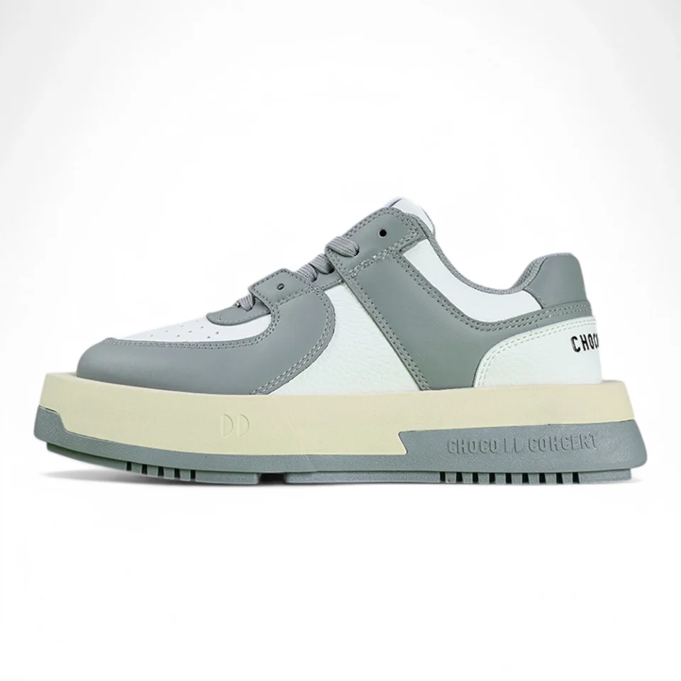 CHOCO CONCERT Cow Leather Round And Square Asymmetrical Sneaker Stylish Skateboarding Shoes Unisex Grey