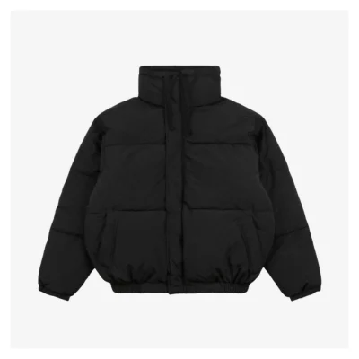 Essentials Double-Stitch Stand Collar Puffer Jacket Black