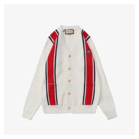 G Red and Blue Web Jacquard Knit Cardigan Jacket