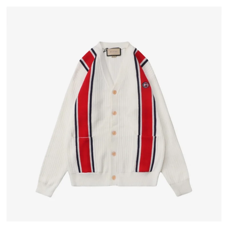 Red and Blue Web Jacquard Knit Cardigan Jacket