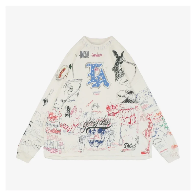 Saint Michael LA Diamond All-Over Graffiti Print Long-Sleeve Shirt