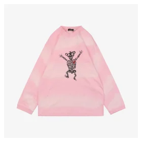 We11done Skeleton Raised Hands Bear Print Shirt Pink