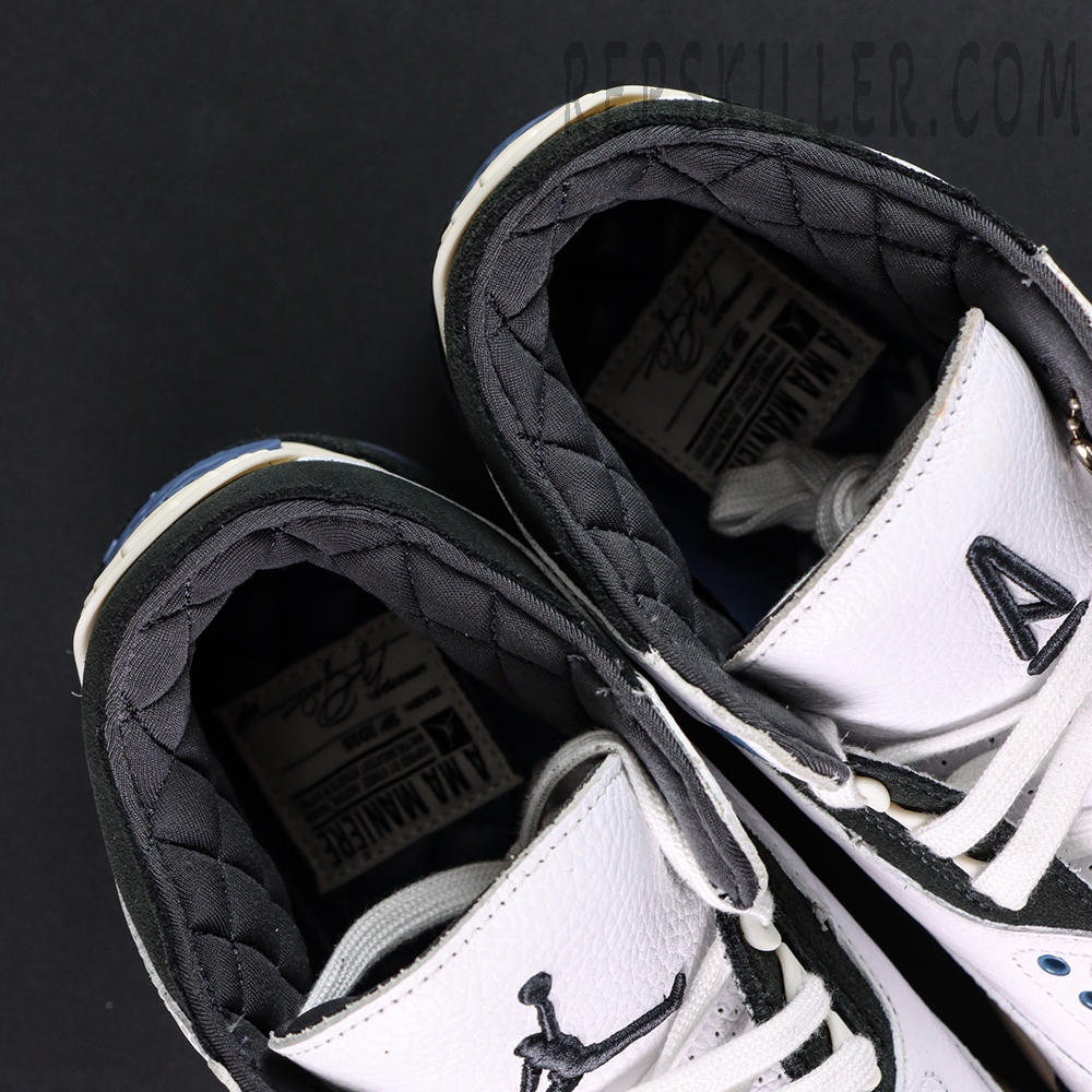 Top view of A Ma Maniére x Air Jordan 3 “For The Love” showing quilted black lining and stitched Jumpman logo.