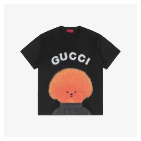 G Afro Dog Graphic Print T-Shirt (Black/Beige)