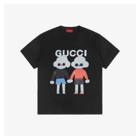 G Couple Dog Graphic Print T-Shirt (Black/Beige)