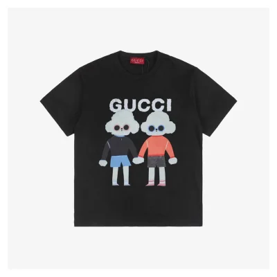 Couple Dog Graphic Print Short-Sleeve T-Shirt Black