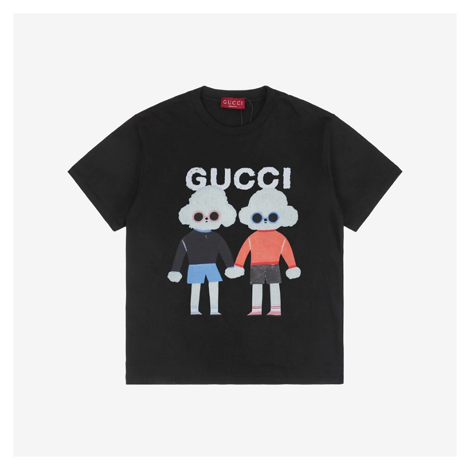Couple Dog Graphic Print Short-Sleeve T-Shirt Black