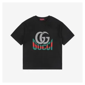 G Double G Letter Print T-Shirt (Black/White)