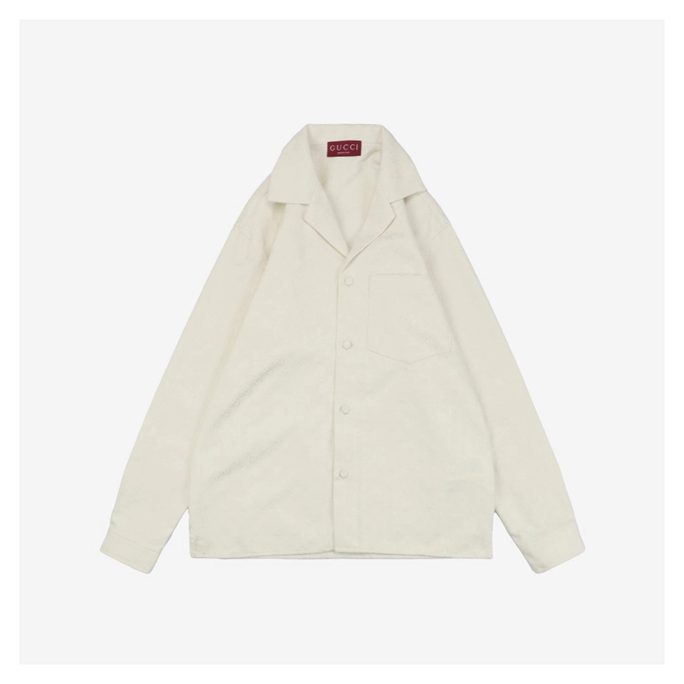GG Jacquard Collared Long-Sleeve Shirt White