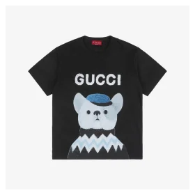 G Gentleman Dog Graphic Print T-Shirt (Black/Beige)