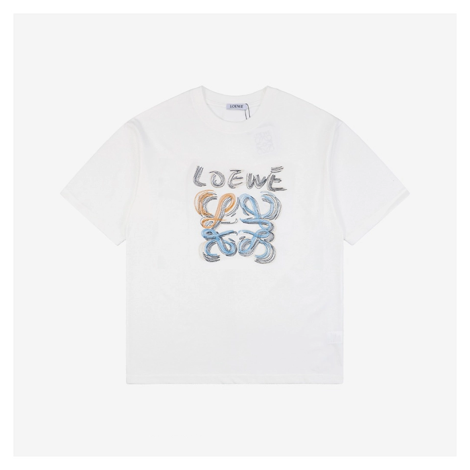Hand-Drawn Graffiti Flower Logo Print Short-Sleeve T-Shirt White