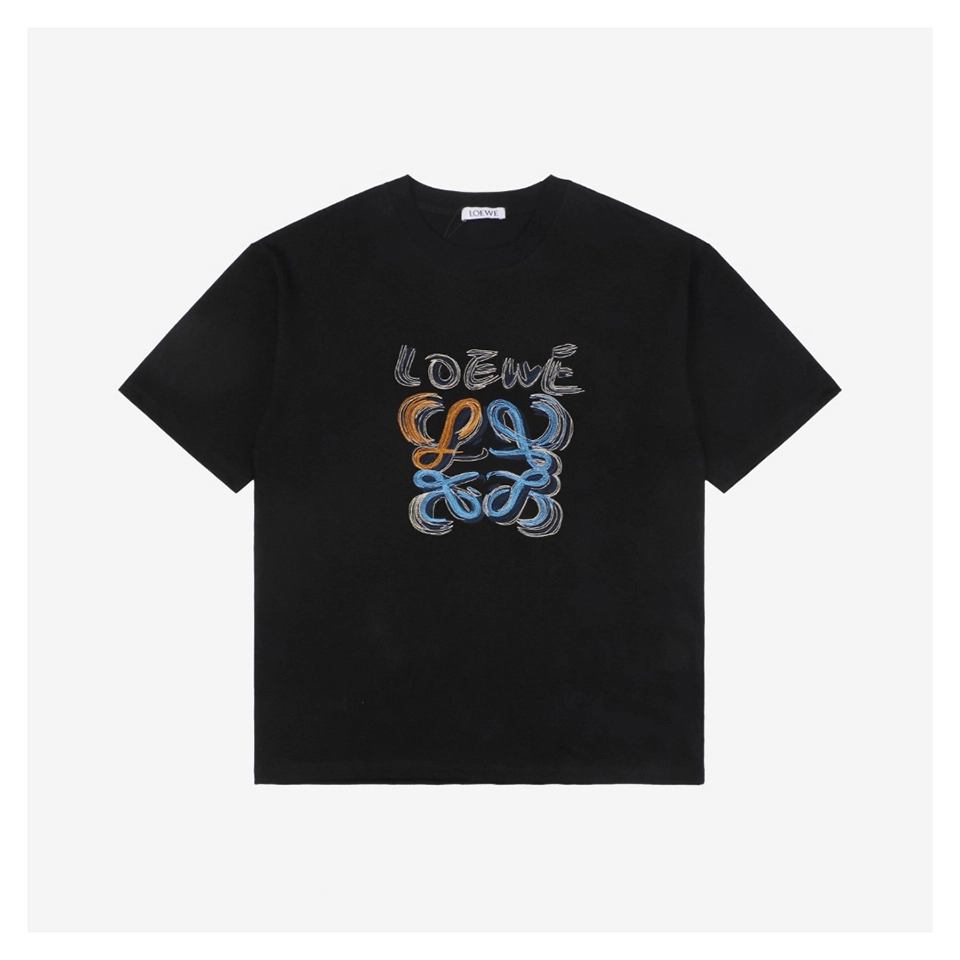 Hand-Drawn Graffiti Flower Logo Print Short-Sleeve T-Shirt Black