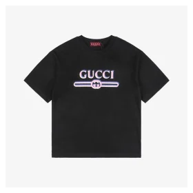 G Pink & Blue G-Letter Belt Print T-Shirt (Black/White)