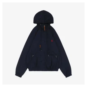 Ralph Lauren Small Pony Logo Lightweight Hooded Jacket (Dark Blue/Light Brown)