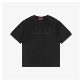 G Subtle Pattern Single-Row Letter Embroidered T-Shirt (Black/White)