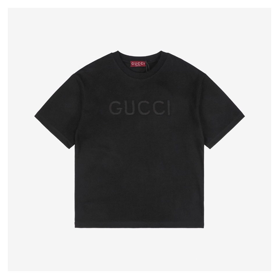 Subtle Pattern Single-Row G Letter Embroidered Short-Sleeve T-Shirt Black