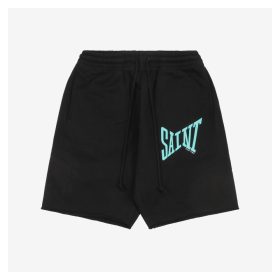 Saint Michael Street Font Print Shorts (Black/Blue)