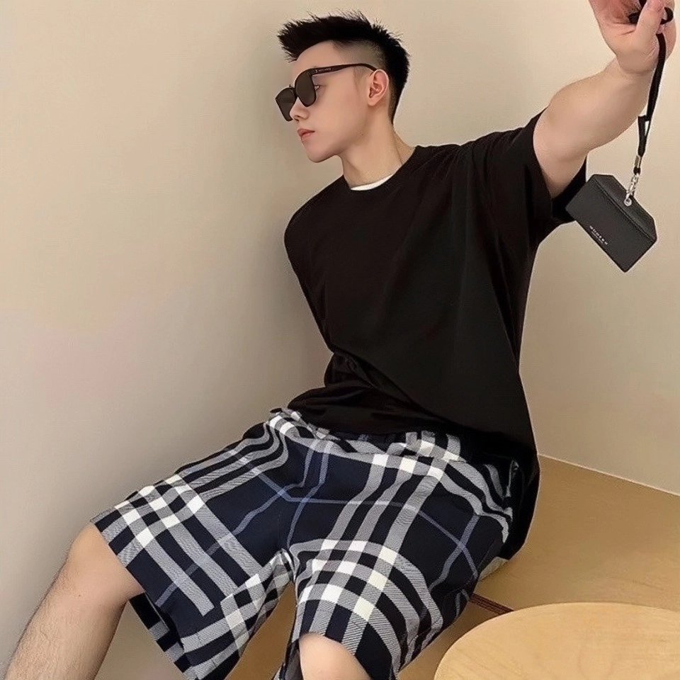 BBry Check Pattern Knit Shorts-16