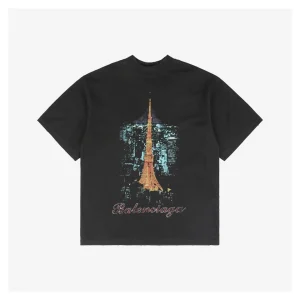 Balenciaga Eiffel Tower Nightscape Print T-Shirt