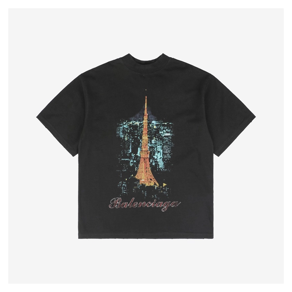 Balenciaga Eiffel Tower Nightscape Print T-Shirt