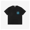L Color-Block Flower Emblem Chenille Embroidery T-Shirt (Black/White)