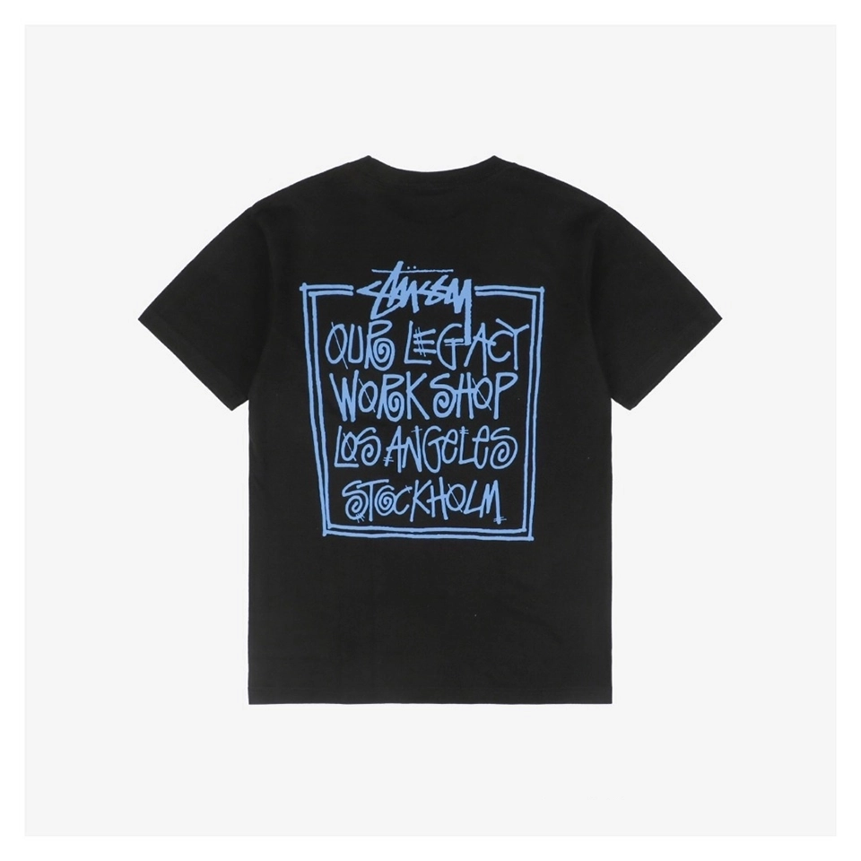 Stussy Yin-Yang Graffiti Blue Letter Print T-Shirt-1