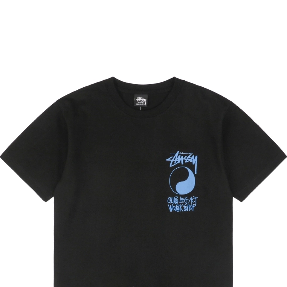 Stussy Yin-Yang Graffiti Blue Letter Print T-Shirt-2