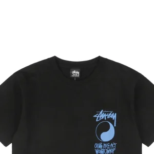Stussy Yin-Yang Graffiti Blue Letter Print T-Shirt-3