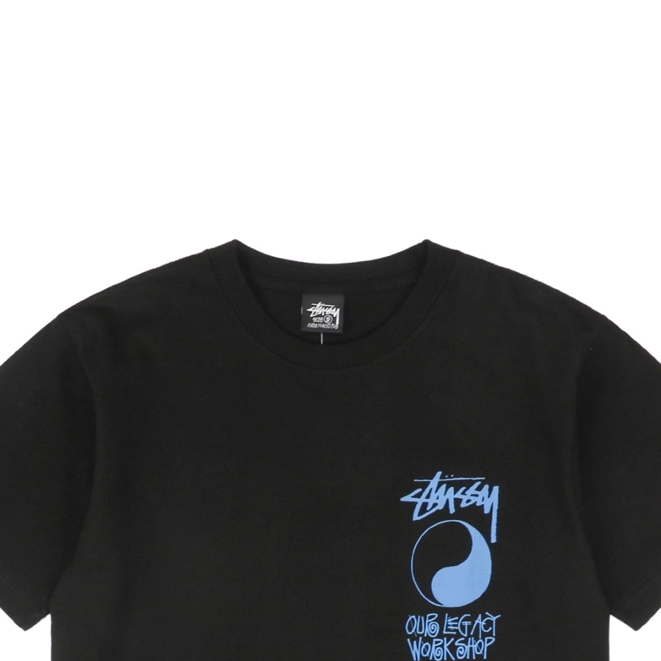 Stussy Yin-Yang Graffiti Blue Letter Print T-Shirt-3