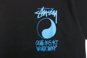 Stussy Yin-Yang Graffiti Blue Letter Print T-Shirt-4