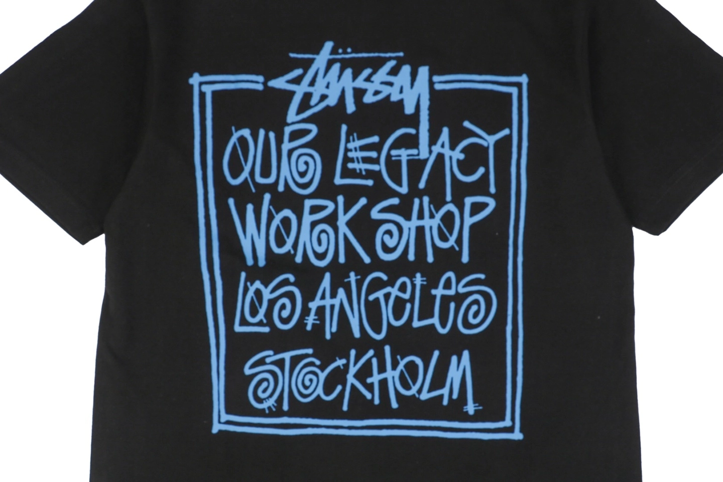 Stussy Yin-Yang Graffiti Blue Letter Print T-Shirt-5