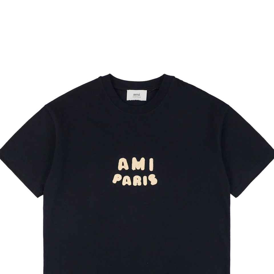 Ami Playful Alphabet Patchwork Embroidery T-Shirt Black