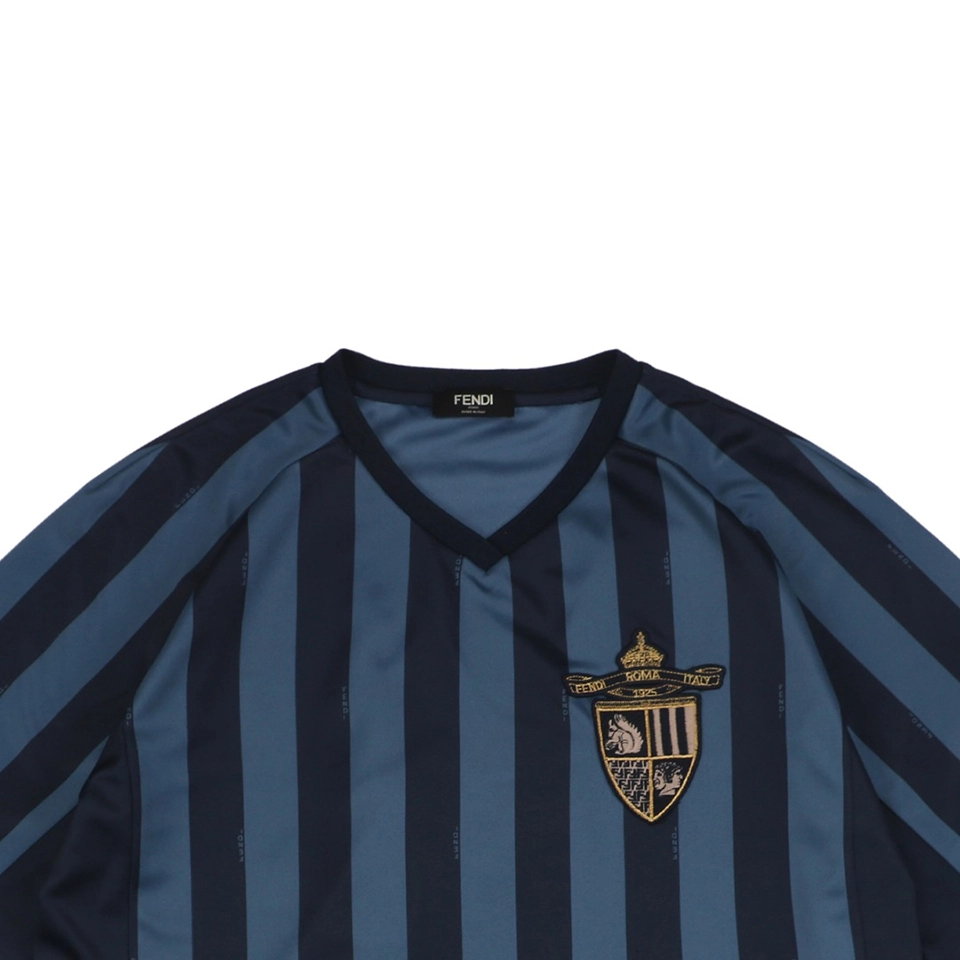 F Badge Embroidery Striped V-Neck T-Shirt4.jpeg