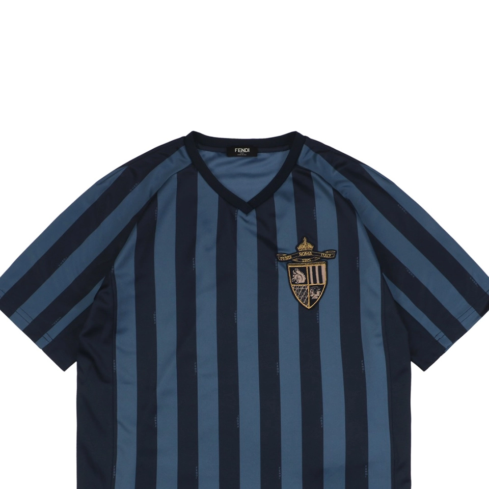 F Badge Embroidery Striped V-Neck T-Shirt5.jpeg