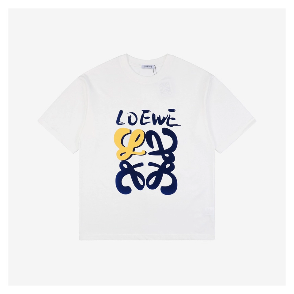 L Graffiti Floral Logo Flocked Paint T-Shirt