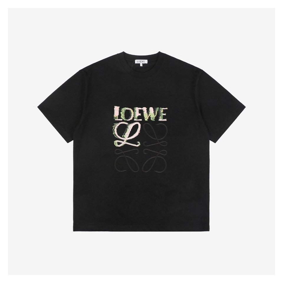 L Graffiti Multicolor Anagram Flower Embroidery T-Shirt