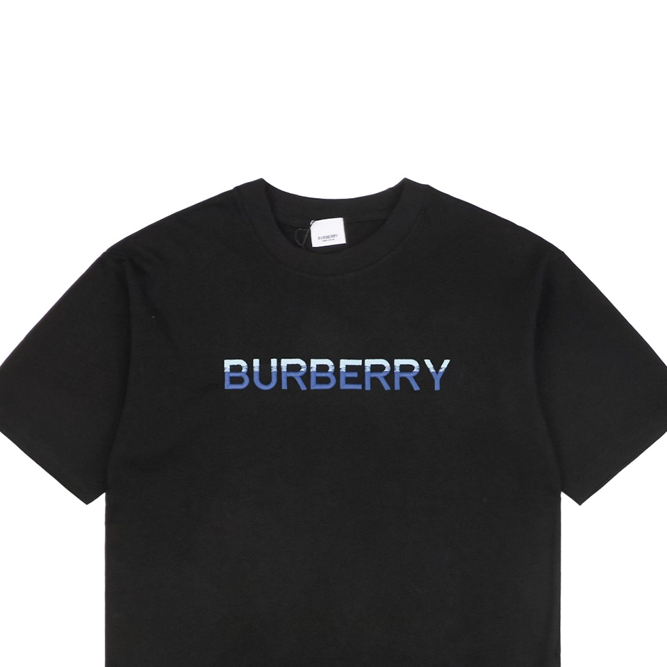 BBry Blue & White Slogan Embroidered T-shirt Black