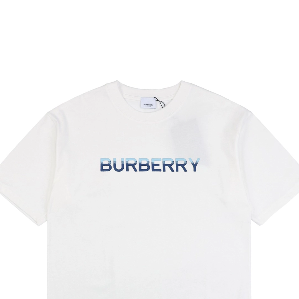 BBry Blue & White Slogan Embroidered T-shirt White